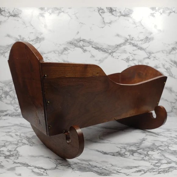 Doll Cradle Solid Wood Handmade Antique - Picture 6 of 9